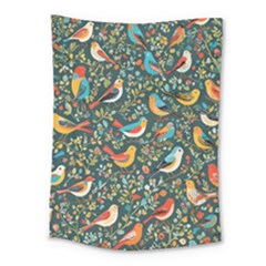 Birds Pattern Flowers Whimsical Medium Tapestry