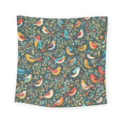 Birds Pattern Flowers Whimsical Square Tapestry (small)