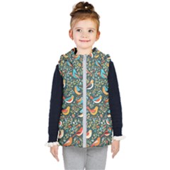 Birds Pattern Flowers Whimsical Kids  Hooded Puffer Vest