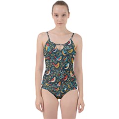 Birds Pattern Flowers Whimsical Cut Out Top Tankini Set by Salmanaz77