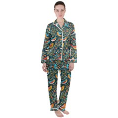 Birds Pattern Flowers Whimsical Women s Long Sleeve Satin Pajamas Set	 by Salmanaz77