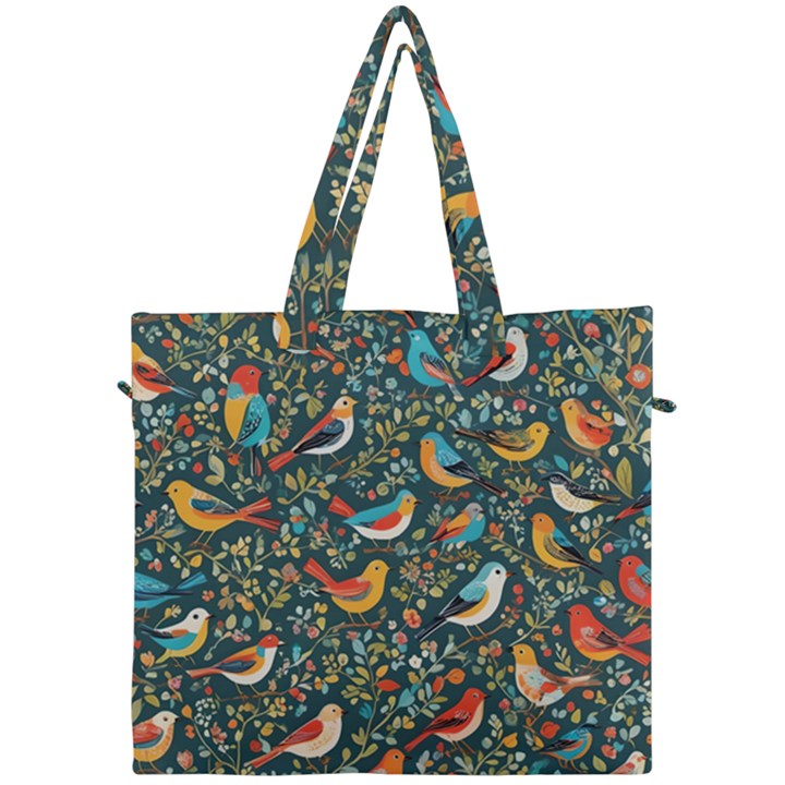 Birds Pattern Flowers Whimsical Canvas Travel Bag