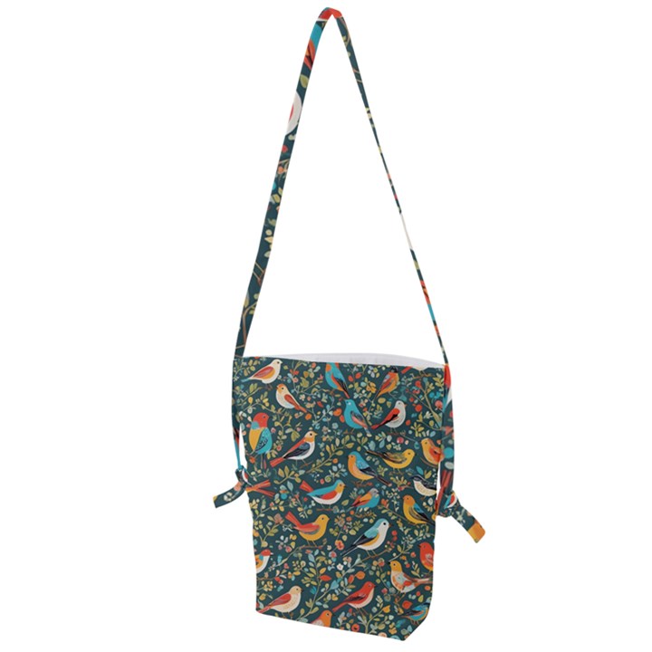 Birds Pattern Flowers Whimsical Folding Shoulder Bag