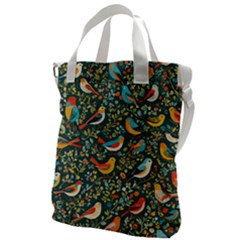 Birds Pattern Flowers Whimsical Canvas Messenger Bag by Salmanaz77