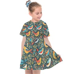 Birds Pattern Flowers Whimsical Kids  Sailor Dress by Salmanaz77