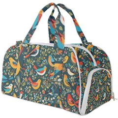 Birds Pattern Flowers Whimsical Burner Gym Duffle Bag