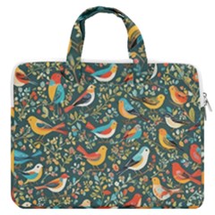 Birds Pattern Flowers Whimsical Macbook Pro 15  Double Pocket Laptop Bag  by Salmanaz77