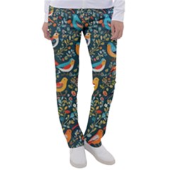 Birds Pattern Flowers Whimsical Women s Casual Pants