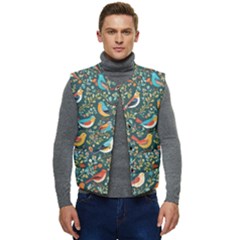 Birds Pattern Flowers Whimsical Men s Button Up Puffer Vest	