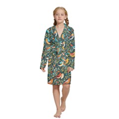 Birds Pattern Flowers Whimsical Kids  Long Sleeve Velvet Lounge Robe