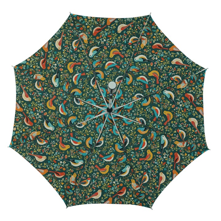 Birds Pattern Flowers Whimsical Automatic Folding Umbrella with Case (Medium)