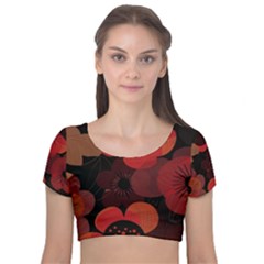 Flower Floral Flora Nature Pattern Background Backdrop Velvet Short Sleeve Crop Top 