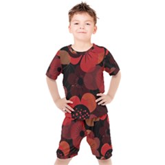 Flower Floral Flora Nature Pattern Background Backdrop Kids  T-shirt And Shorts Set