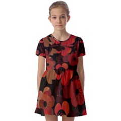 Flower Floral Flora Nature Pattern Background Backdrop Kids  Short Sleeve Pinafore Style Dress by Salmanaz77