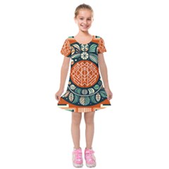 Wreath Deco Christmas Kids  Short Sleeve Velvet Dress