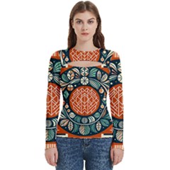 Wreath Deco Christmas Women s Cut Out Long Sleeve T-shirt