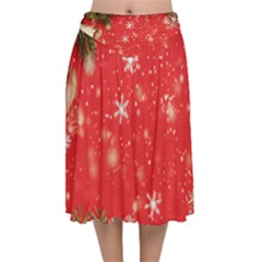 Christmas Ornament Velvet Flared Midi Skirt