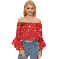 Christmas Ornament Off Shoulder Flutter Bell Sleeve Top