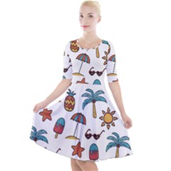 Summer Pineapple Fruit Tropical Quarter Sleeve A-line Dress With Pockets by Paksenen