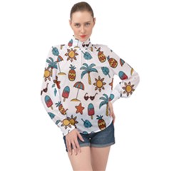 Summer Pineapple Fruit Tropical High Neck Long Sleeve Chiffon Top