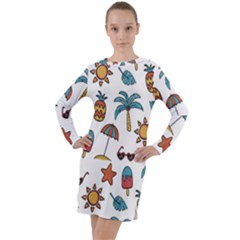 Summer Pineapple Fruit Tropical Long Sleeve Hoodie Dress