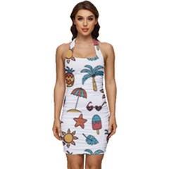 Summer Pineapple Fruit Tropical Sleeveless Wide Square Neckline Ruched Bodycon Dress by Paksenen