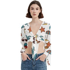 Summer Pineapple Fruit Tropical Trumpet Sleeve Cropped Top