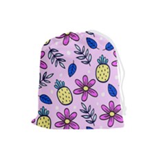 Flowers Petals Pineapples Fruit Drawstring Pouch (large) by Paksenen