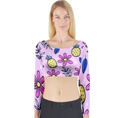 Flowers Petals Pineapples Fruit Long Sleeve Crop Top by Paksenen