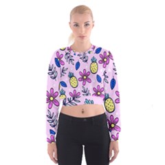 Flowers Petals Pineapples Fruit Cropped Sweatshirt