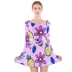 Flowers Petals Pineapples Fruit Long Sleeve Velvet Skater Dress