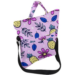 Flowers Petals Pineapples Fruit Fold Over Handle Tote Bag by Paksenen