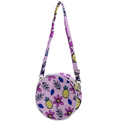 Flowers Petals Pineapples Fruit Crossbody Circle Bag by Paksenen