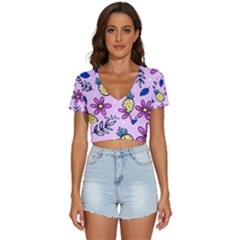 Flowers Petals Pineapples Fruit V-neck Crop Top by Paksenen