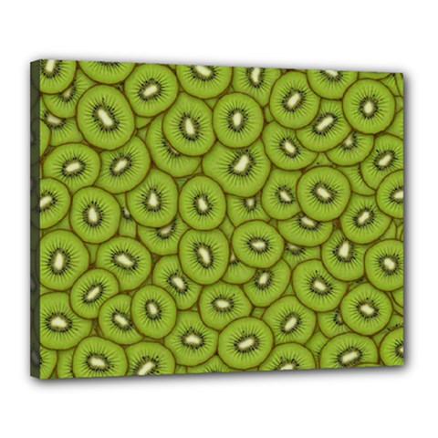 Kiwi Fruit Pattern Green Background Canvas 20  X 16  (stretched) by Paksenen