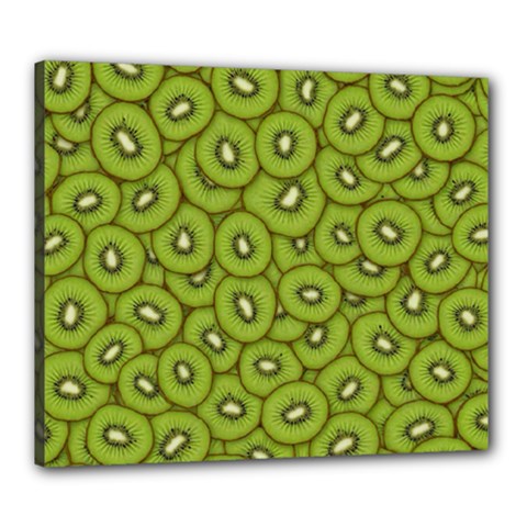 Kiwi Fruit Pattern Green Background Canvas 24  X 20  (stretched) by Paksenen