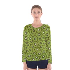 Kiwi Fruit Pattern Green Background Women s Long Sleeve T-shirt