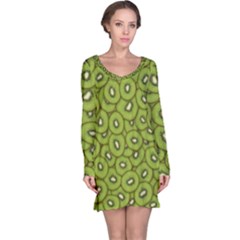 Kiwi Fruit Pattern Green Background Long Sleeve Nightdress by Paksenen