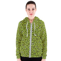 Kiwi Fruit Pattern Green Background Women s Zipper Hoodie