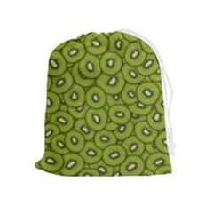 Kiwi Fruit Pattern Green Background Drawstring Pouch (xl) by Paksenen