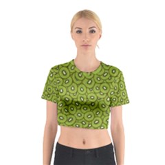 Kiwi Fruit Pattern Green Background Cotton Crop Top by Paksenen