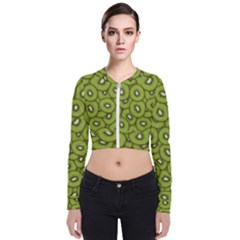 Kiwi Fruit Pattern Green Background Long Sleeve Zip Up Bomber Jacket by Paksenen