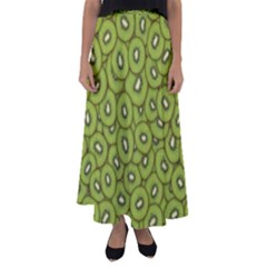 Kiwi Fruit Pattern Green Background Flared Maxi Skirt