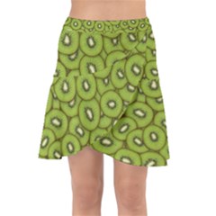 Kiwi Fruit Pattern Green Background Wrap Front Skirt by Paksenen