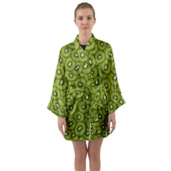 Kiwi Fruit Pattern Green Background Long Sleeve Satin Kimono by Paksenen