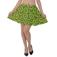 Kiwi Fruit Pattern Green Background Velvet Skater Skirt