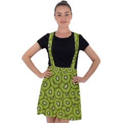 Kiwi Fruit Pattern Green Background Velvet Suspender Skater Skirt by Paksenen