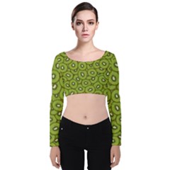 Kiwi Fruit Pattern Green Background Velvet Long Sleeve Crop Top by Paksenen