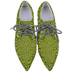 Kiwi Fruit Pattern Green Background Pointed Oxford Shoes by Paksenen