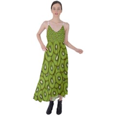 Kiwi Fruit Pattern Green Background Tie Back Maxi Dress by Paksenen